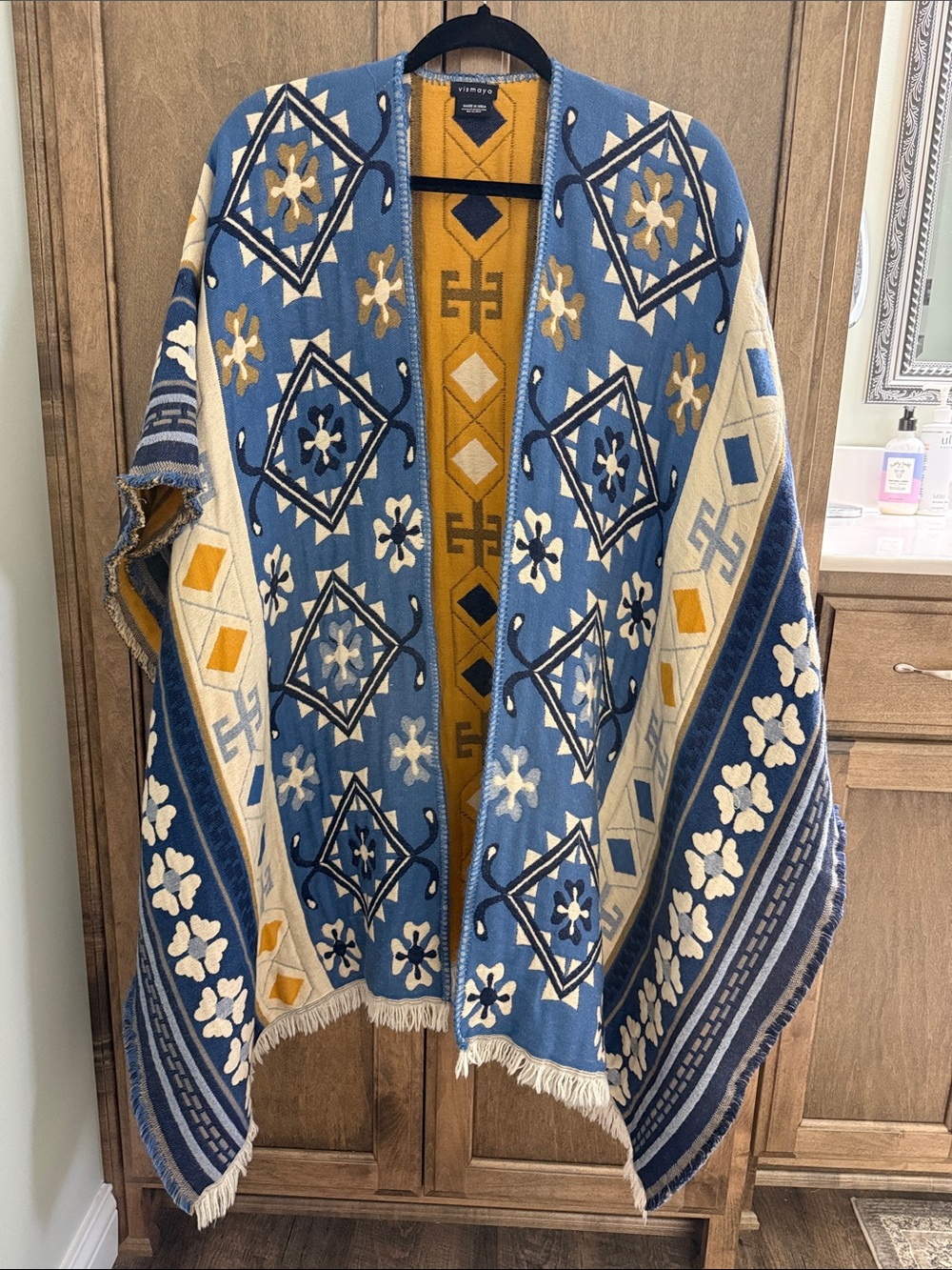 Vismaya Reversible Embroidered Cotton Wool Poncho